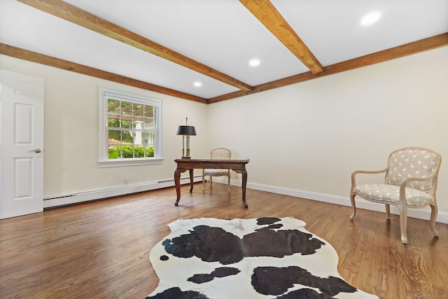 33 Carrington Dr, Stamford, CT 06831 - office space featuring baseboard heating, beamed ceiling, wood finished floors, and recessed lighting