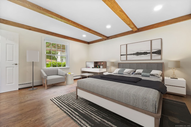 33 Carrington Dr, Stamford, CT 06831 - bedroom with beam ceiling, wood finished floors, a baseboard heating unit, and recessed lighting