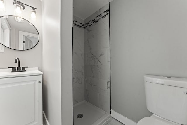 182 Rte 66, Columbia, CT 06237 - full bath featuring marble finish flooring, toilet, baseboards, a shower stall, and vanity
