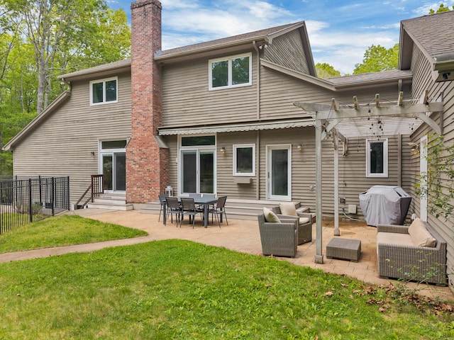 20A Bush Hill Dr, East Lyme, CT 06357 - rear view of house featuring entry steps, an outdoor living space, a chimney, and a patio