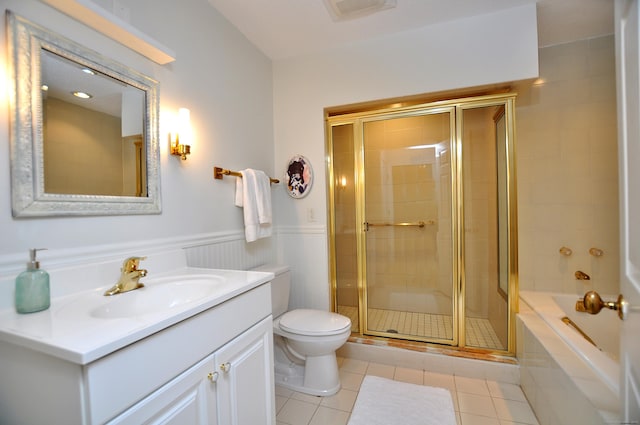15 Highland St Apt 106, West Hartford, CT 06119 - bathroom with vanity, a shower stall, toilet, a tub to relax in, and tile patterned flooring