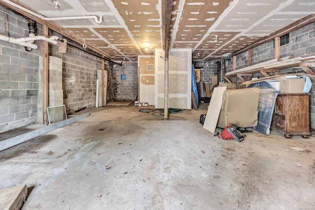 unfinished basement with concrete block wall
