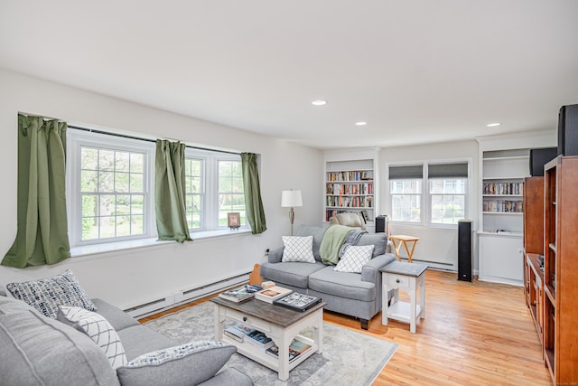 3 Lambert Ln Unit 3, Brookfield, CT 06804 - living area featuring a baseboard radiator, healthy amount of natural light, light wood-type flooring, recessed lighting, and a baseboard heating unit