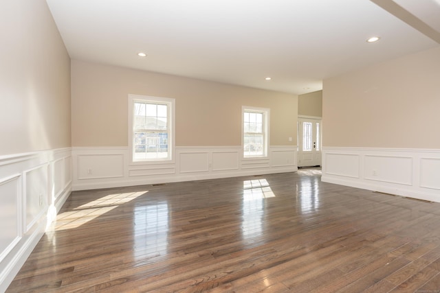 2 Stratton Farms Rd, Suffield, CT 06093 - unfurnished room with a decorative wall, a wainscoted wall, wood finished floors, and recessed lighting