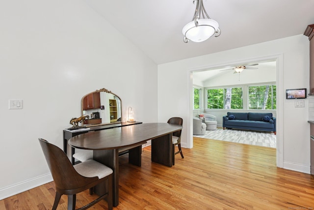 2 Red Fox Run, Wolcott, CT 06716 - dining room with lofted ceiling, light wood-style floors, baseboards, and a ceiling fan