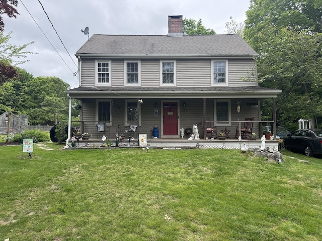 23 Old Mill Rd, Clinton, CT 06413 - view of front of home featuring a chimney, a porch, and roof with shingles