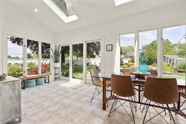 190 Bayview Blvd, Stratford, CT 06615 - sunroom with a skylight, high vaulted ceiling, and tile patterned flooring