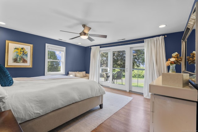 190 Bayview Blvd, Stratford, CT 06615 - bedroom with wood finished floors, access to outside, recessed lighting, and a ceiling fan