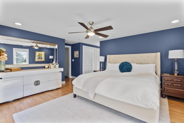 190 Bayview Blvd, Stratford, CT 06615 - bedroom featuring wood finished floors, recessed lighting, ceiling fan, and a closet