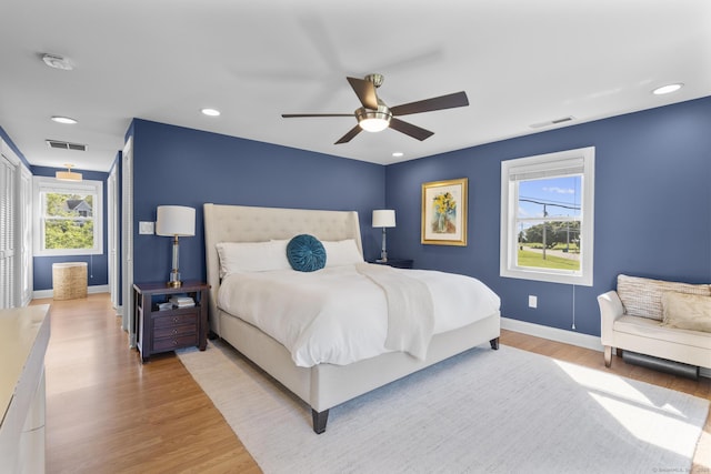190 Bayview Blvd, Stratford, CT 06615 - bedroom with baseboards, light wood-style floors, recessed lighting, and ceiling fan
