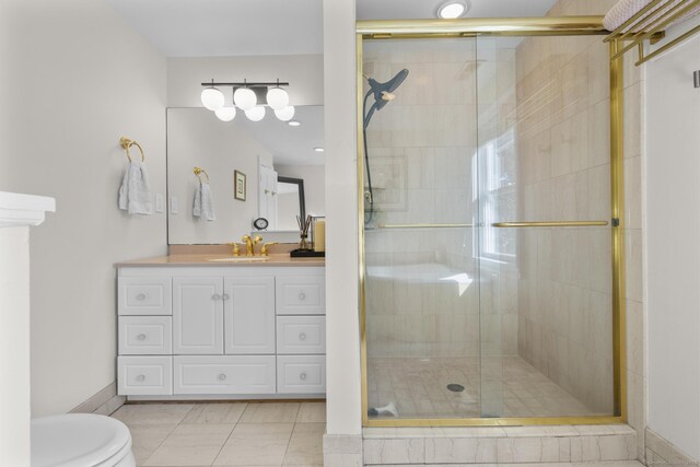 190 Bayview Blvd, Stratford, CT 06615 - full bathroom featuring a shower stall, vanity, toilet, and baseboards