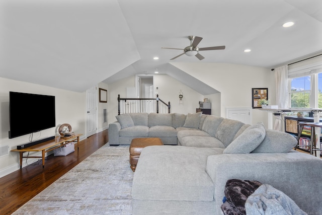 190 Bayview Blvd, Stratford, CT 06615 - living area with ceiling fan, wood finished floors, lofted ceiling, baseboards, and recessed lighting