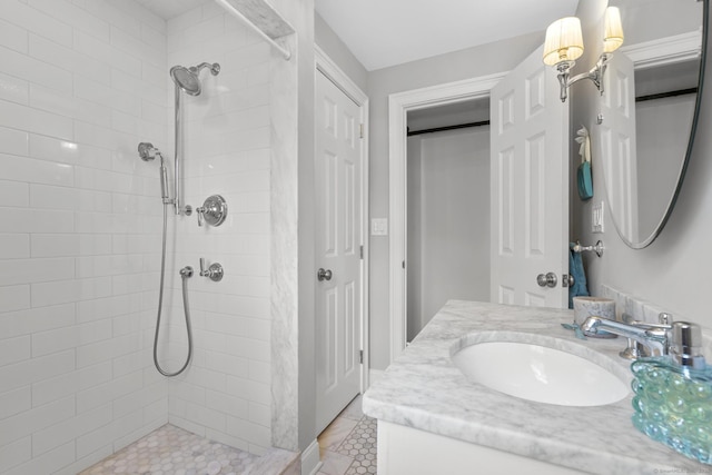 190 Bayview Blvd, Stratford, CT 06615 - full bath with tiled shower, vanity, and tile patterned floors