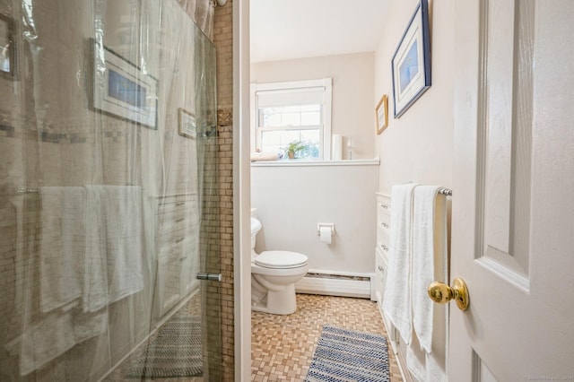 90 Akbar Rd, Stamford, CT 06902 - full bath featuring baseboard heating, a shower stall, and toilet