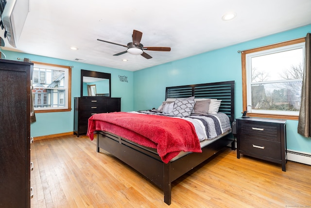 26 Davis Ave, Vernon, CT 06066 - bedroom with multiple windows, light wood-style floors, baseboards, recessed lighting, and a ceiling fan