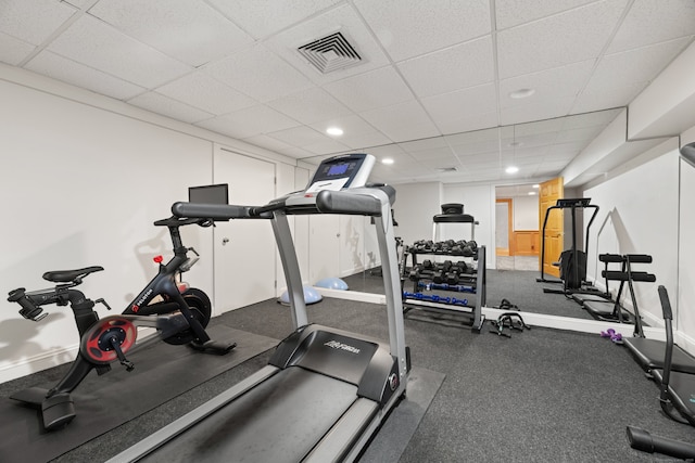 15 Arrowhead Way, Weston, CT 06883 - workout room with a paneled ceiling, recessed lighting, and baseboards