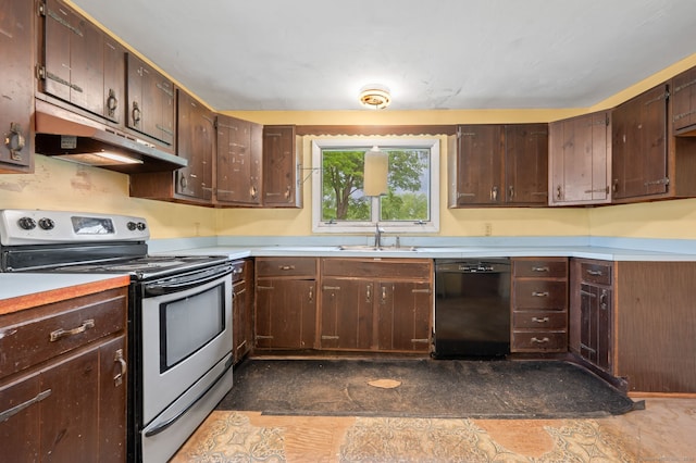 3 Indian Hill Ave, Portland, CT 06480 - kitchen featuring stainless steel electric stove, black dishwasher, a sink, under cabinet range hood, and light countertops