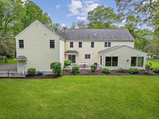 22 Fox Run, Wilton, CT 06897 - rear view of property with a patio and a shingled roof