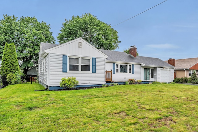 74 Belmont St, New Britain, CT 06053 - view of front of house featuring a front lawn, a garage, a chimney, and roof with shingles