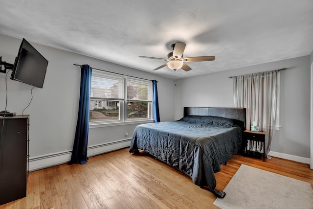 74 Belmont St, New Britain, CT 06053 - bedroom featuring a baseboard radiator, wood finished floors, baseboards, and ceiling fan