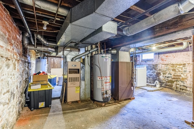 45 Kossuth St, New Haven, CT 06519 - below grade area featuring water heater, washer / clothes dryer, and heating unit