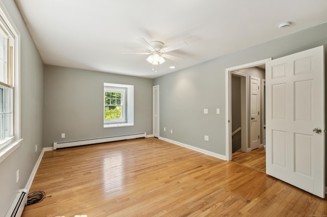57 Quailcrest Rd, East Lyme, CT 06333 - empty room featuring a baseboard heating unit, ceiling fan, a baseboard radiator, light wood-type flooring, and recessed lighting