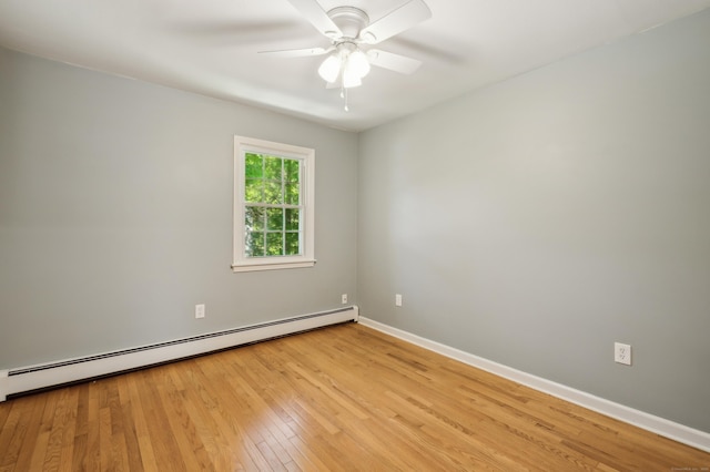 57 Quailcrest Rd, East Lyme, CT 06333 - empty room with a baseboard heating unit, light wood finished floors, ceiling fan, and baseboards