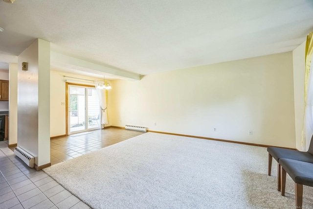 757 Lake Ave Apt 3, Bristol, CT 06010 - tiled spare room with a baseboard heating unit, a chandelier, and carpet floors
