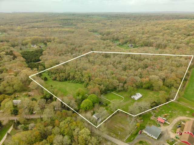 view of property location featuring a heavily wooded area and property parcel outlined