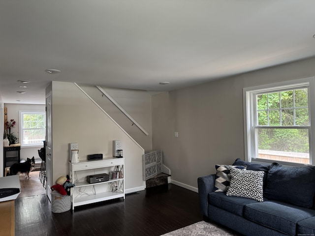 14 Russell St, Hamden, CT 06517 - living area featuring stairway, wood finished floors, and recessed lighting