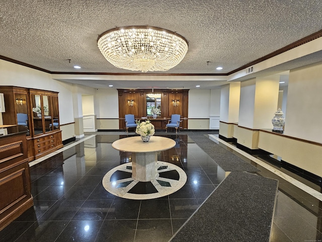 143 Hoyt St Apt 1F, Stamford, CT 06905 - common area featuring a textured ceiling, ornamental molding, and recessed lighting