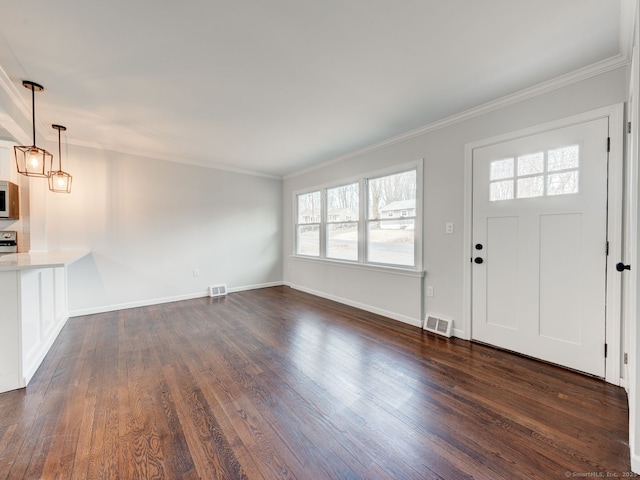 37 Austin Rd, Durham, CT 06422 - unfurnished living room featuring dark wood-style floors, crown molding, and baseboards