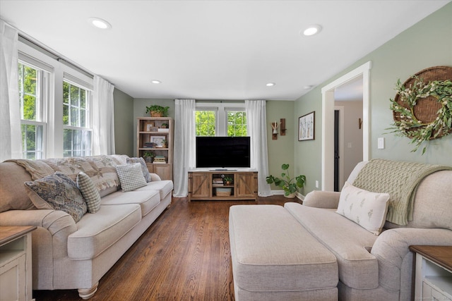 123 Kennerson Reservoir Rd, Ashford, CT 06278 - living room with dark wood-style floors and recessed lighting