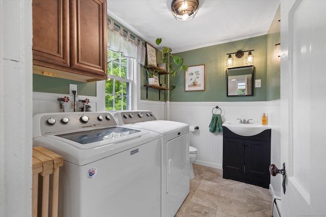 123 Kennerson Reservoir Rd, Ashford, CT 06278 - washroom with independent washer and dryer and wainscoting