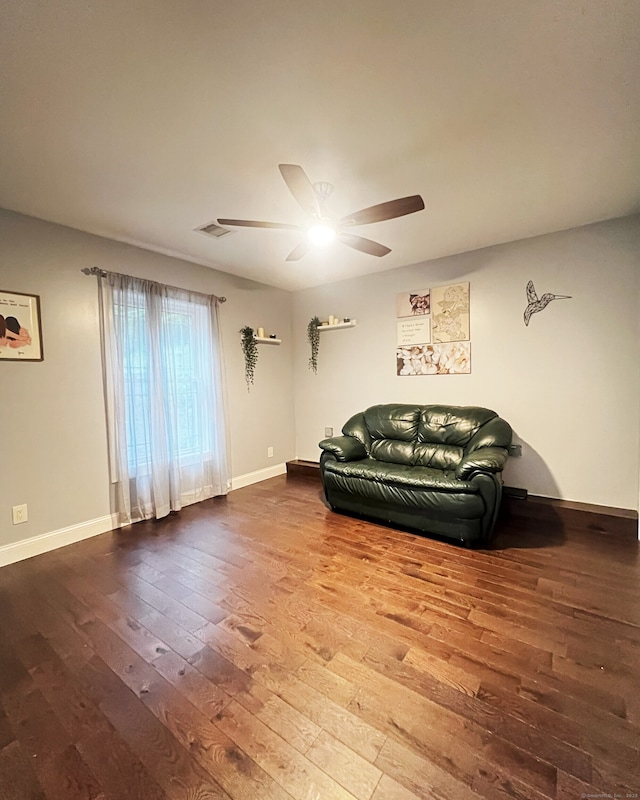 41 Secret Lake Rd, Canton, CT 06019 - living area featuring hardwood / wood-style floors, baseboards, and ceiling fan