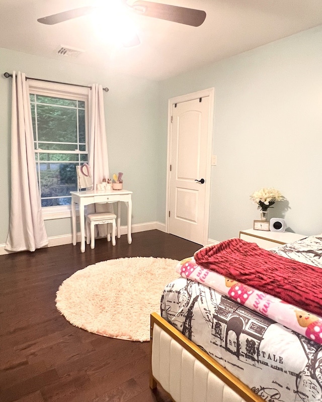 41 Secret Lake Rd, Canton, CT 06019 - bedroom with dark wood-style flooring, baseboards, and a ceiling fan