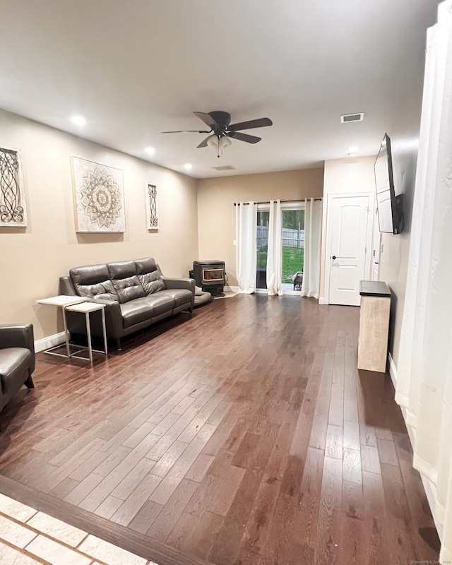 41 Secret Lake Rd, Canton, CT 06019 - living area with dark wood-style flooring, ceiling fan, recessed lighting, and baseboards