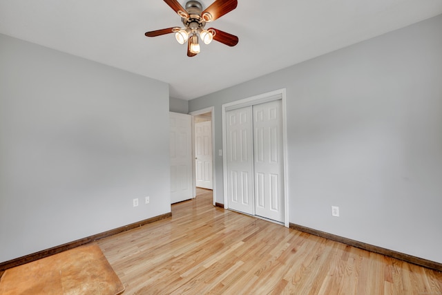 154 Williamson Dr, Waterbury, CT 06710 - unfurnished bedroom featuring baseboards, wood finished floors, a closet, and ceiling fan
