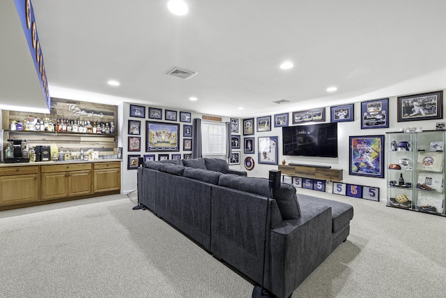 81 Tucker St Unit 81, Danbury, CT 06810 - living room with a dry bar, light carpet, and recessed lighting
