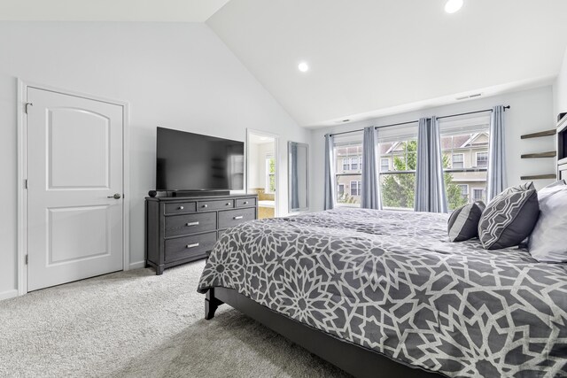 81 Tucker St Unit 81, Danbury, CT 06810 - bedroom with high vaulted ceiling, carpet flooring, recessed lighting, and baseboards