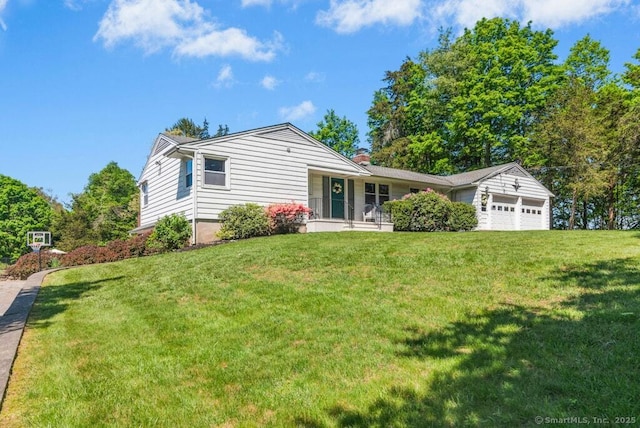 26 Thorson Rd, Oxford, CT 06478 - single story home with a garage, a front yard, a porch, and a chimney
