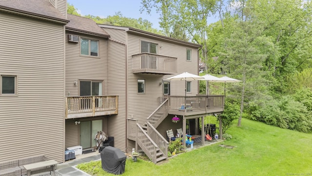 48 Twin Oaks Unit 48, New Milford, CT 06776 - rear view of property with a lawn, a balcony, stairs, a chimney, and roof with shingles