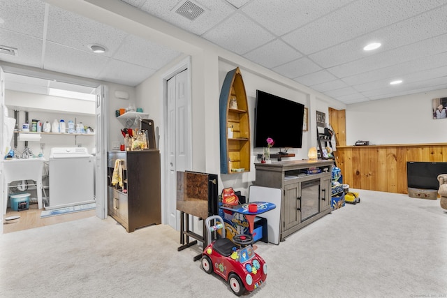 48 Twin Oaks Unit 48, New Milford, CT 06776 - game room featuring a drop ceiling, carpet, and recessed lighting
