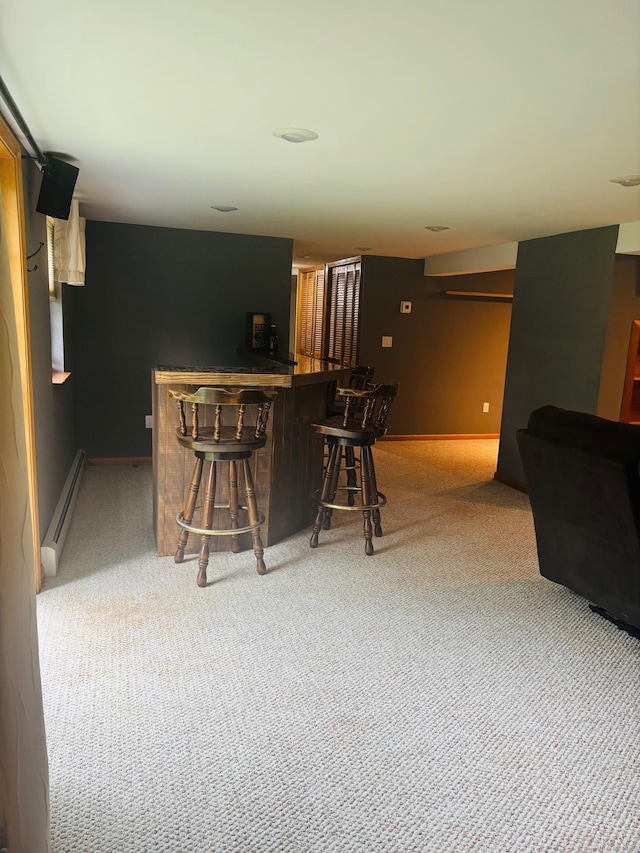23 Dana Rd, Danbury, CT 06811 - indoor dry bar with a baseboard heating unit, carpet flooring, and baseboards