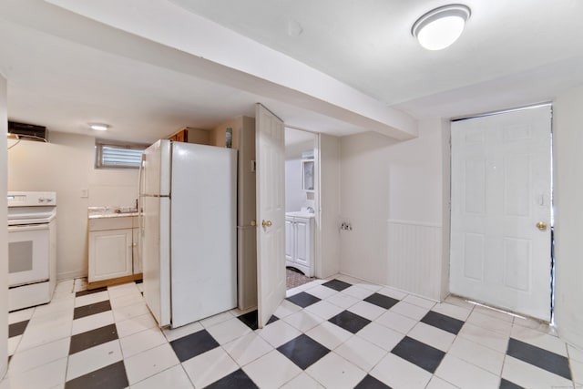 4 Granite St, Waterbury, CT 06706 - kitchen featuring white appliances, a wainscoted wall, under cabinet range hood, and a sink