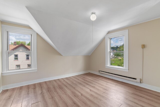 4 Granite St, Waterbury, CT 06706 - bonus room with baseboard heating, lofted ceiling, light wood-type flooring, and baseboards