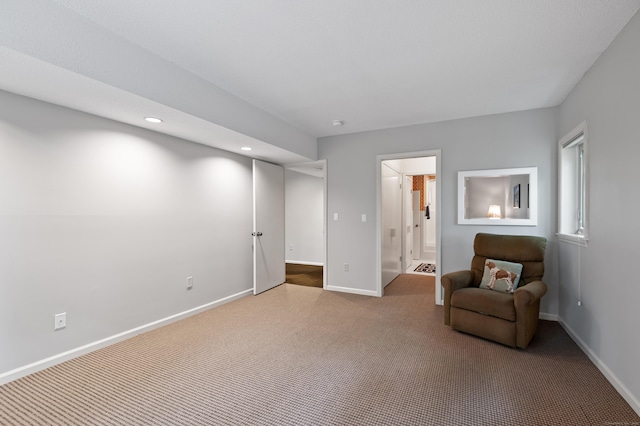 unfurnished room with carpet floors, baseboards, and recessed lighting