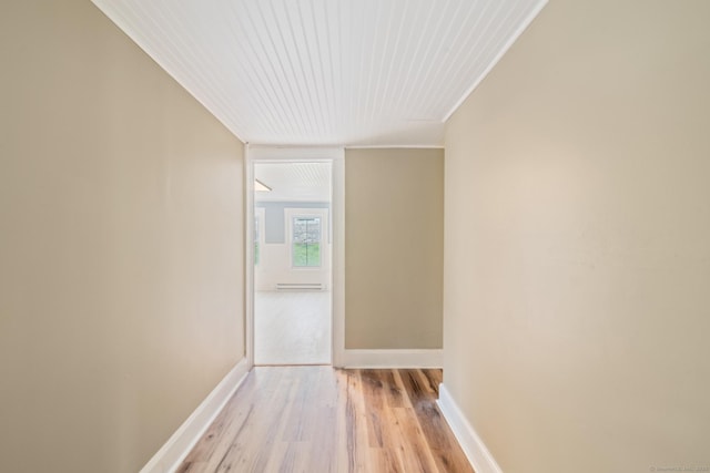253 N Main St, Norwich, CT 06360 - corridor with light wood finished floors, baseboards, crown molding, and wood ceiling