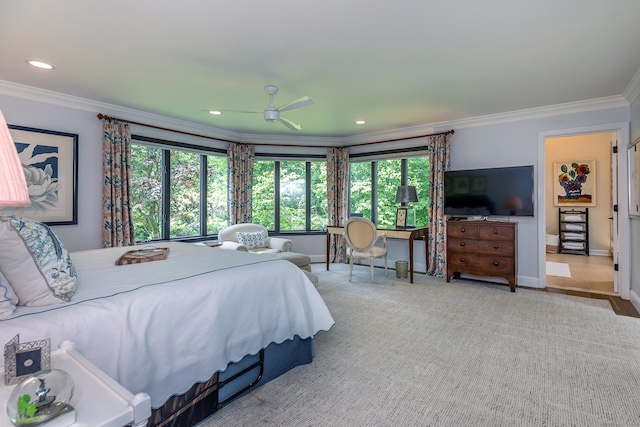 8 Heritage Island Rd, New Fairfield, CT 06812 - bedroom with crown molding, multiple windows, baseboards, and recessed lighting