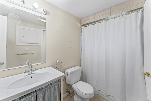 18 Glover Ave, Newtown, CT 06470 - bathroom with tile patterned floors, vanity, and a shower with curtain